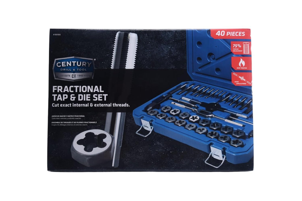 Century Drill & Tool 98900 Fractional Tap and Die Set, 40-Piece, Steel