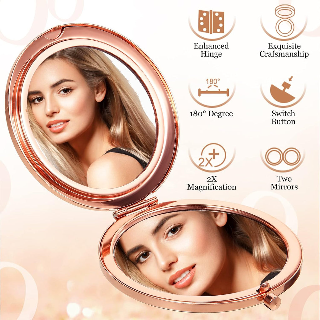 Cindeer 100 Pcs Small Compact Mirror Folding Pocket Makeup Round Hand Held Cosmetic Magnifying Compact Rhinestone Mirror with 1X/2X Magnification for Women Girls Travel (Cute Colors)