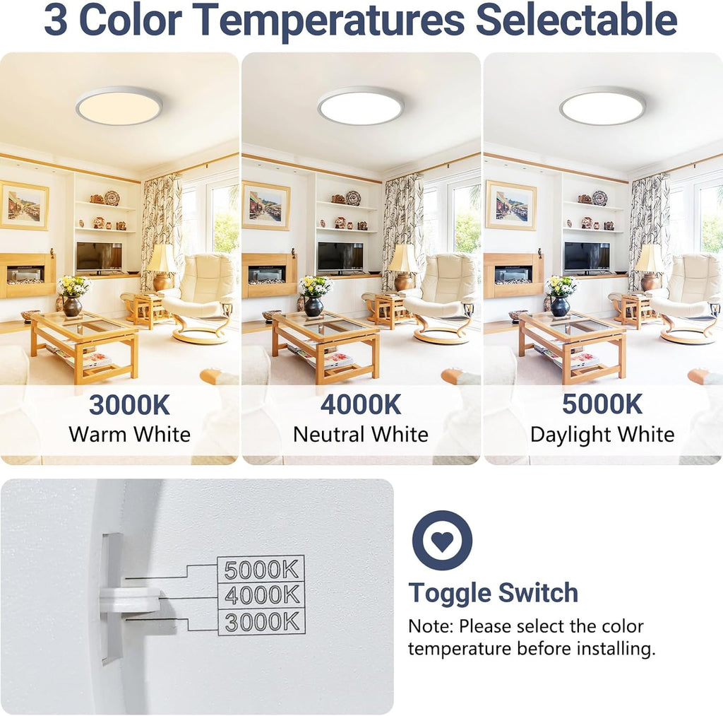6 Pack 15.8Inch 3520LM LED Flush Mount Ceiling Light, 32W Dimmable & 3000K/4000K/5000K 3CCT Seletable, Round LED Ceiling Light for Bedroom Living Room Kitchen Hallway Office, White