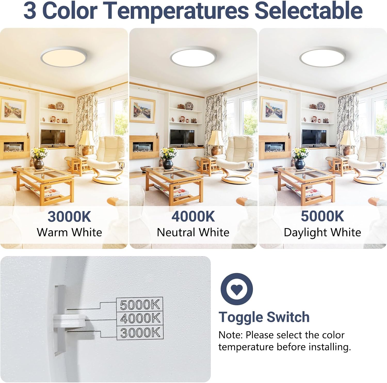 6 Pack 15.8Inch 3520LM LED Flush Mount Ceiling Light, 32W Dimmable & 3000K/4000K/5000K 3CCT Seletable, Round LED Ceiling Light for Bedroom Living Room Kitchen Hallway Office, White