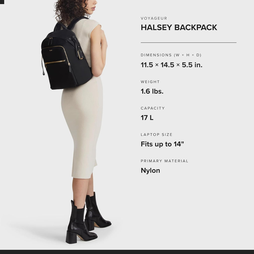 TUMI - Voyageur Halsey Backpack - Travel Backpack - For Business, Fashion, Commute - Holds Up to 14' Screens - Black & Gold