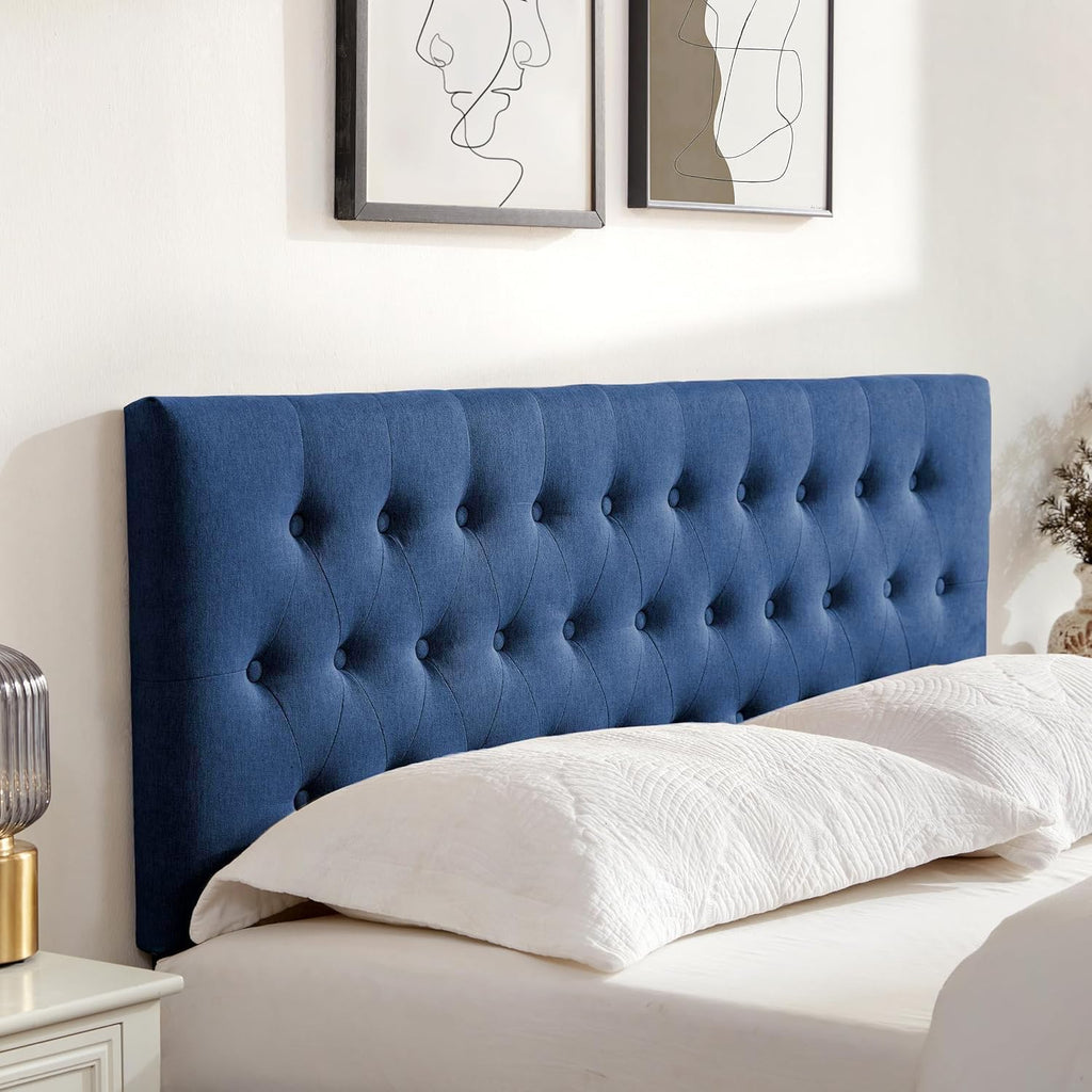 Huatean Home Tufted Upholstered Headboard Full Size, Solid Wood Head Board with Durable Metal Legs, Adjustable Height Full XL headboard from 37' to 51' Fabric Headboard in Modern Button Design, Blue