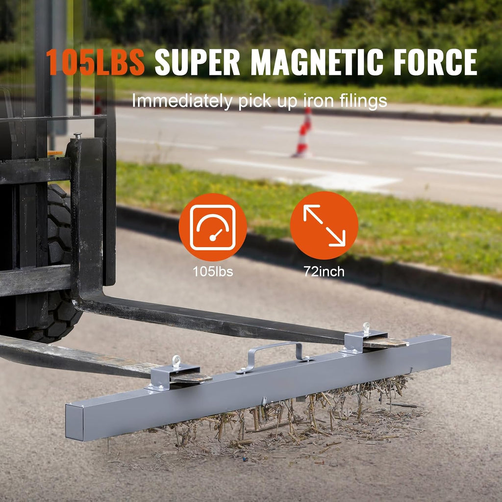 Happybuy 105lbs Hanging Magnetic Sweeper Pickup Tool, Nail Hang-Type Magnetic Forklift Sweeper, Industrial Grade Magnets Steel Material Hunting Accessories for Picking Up Bolts Nails Iron Chips Metals