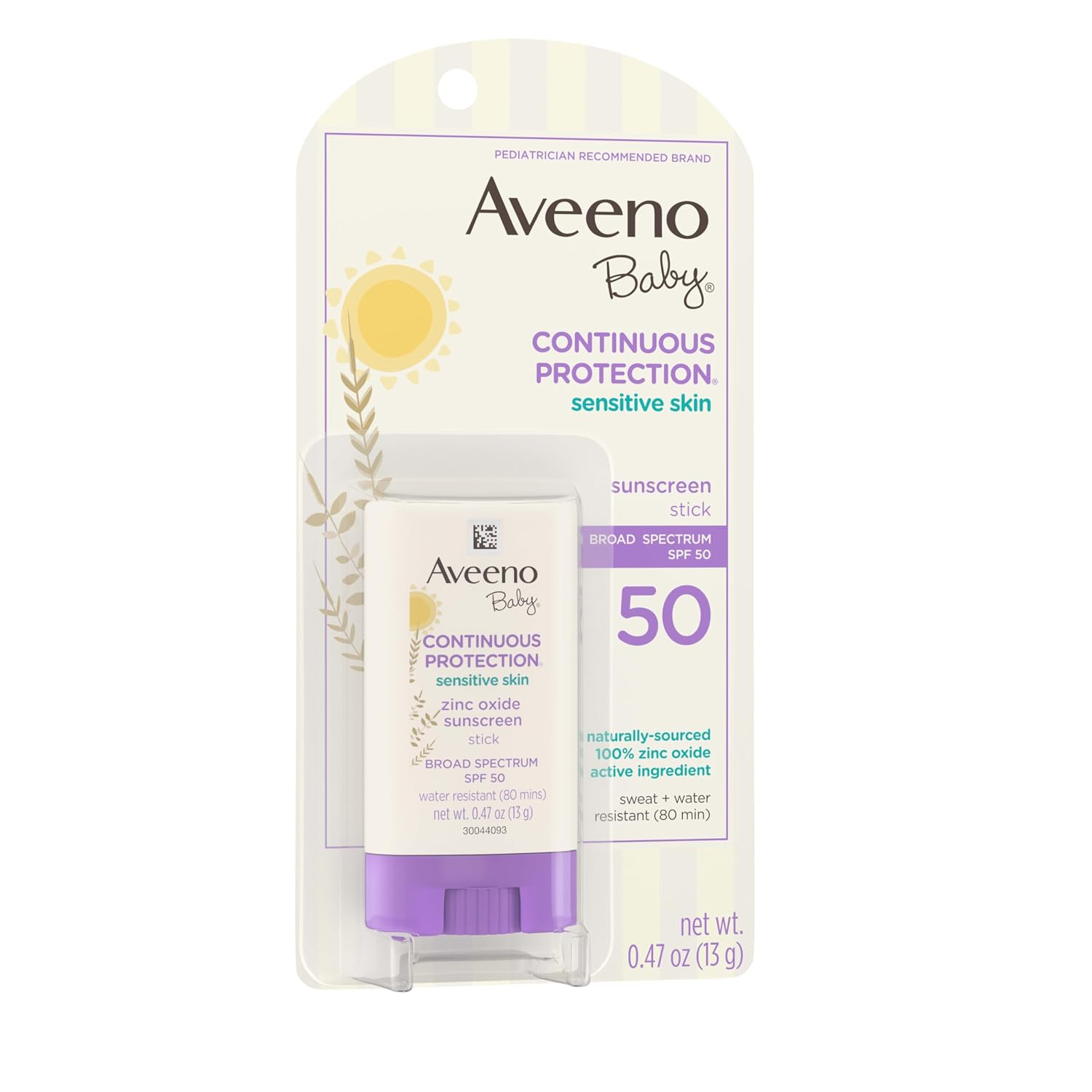 Aveeno Baby Continuous Protection Mineral Sunscreen Stick for Sensitive Skin with Broad Spectrum SPF 50 Protection for Face & Body, Naturally Sourced 100% Zinc Oxide, Travel Size, 0.47 oz (Pack of 12)