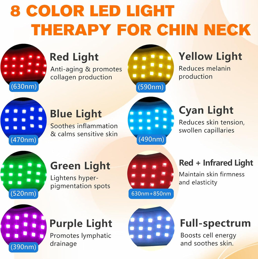 Cordless Red Light Therapy for Neck Chin Firming and V Face Lifting, Portable 8 Color Light Therapy Wrap for Hand Feet Wrist Pain Relief, Infrared Light Therapy Pad