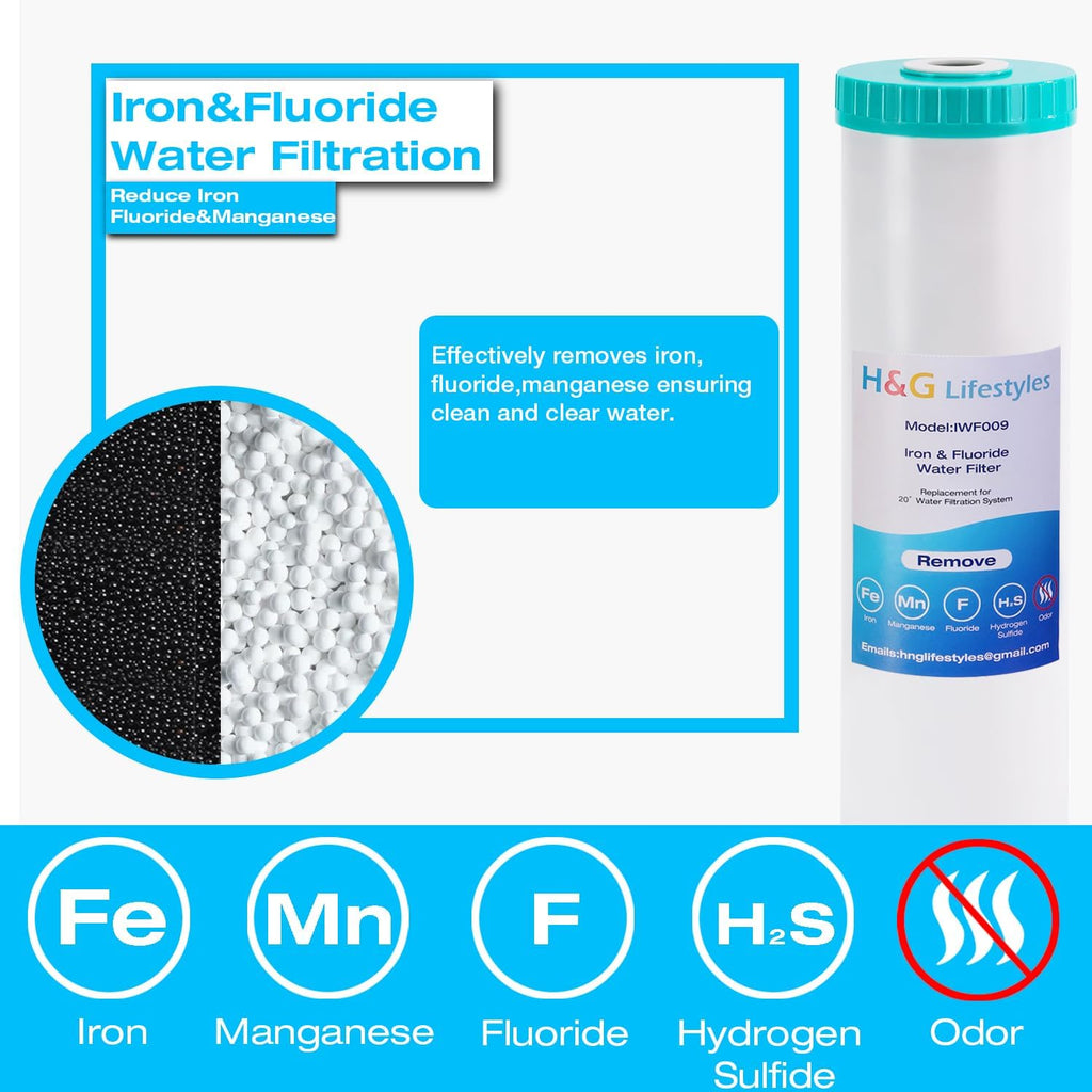 H&G Lifestyles 4.5' x 20' 3 Stage Whole House Water Filter Replacement set with Iron & Manganese Reducing Cartridges, GAC KDF, PP Cutton Cartridges,Compatible with DGD-5005-20, WGB32BM,EP20-BB,FP25B