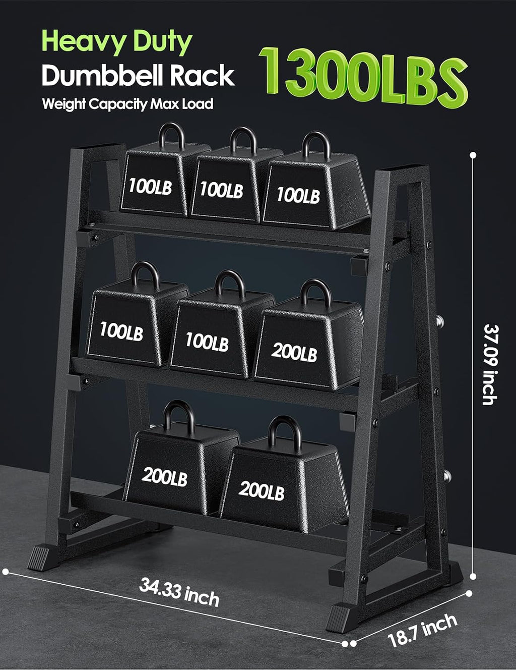 Leteuke Dumbbell Rack, 3 Tiers Heavy Duty Weight Rack for Home Gym, Trapezoidal Frame Space Saving Weight Storage Racks for Dumbells, Kettlebells, Barbells, Dumbbell Rack Stand Only (1300LBS Capacity)
