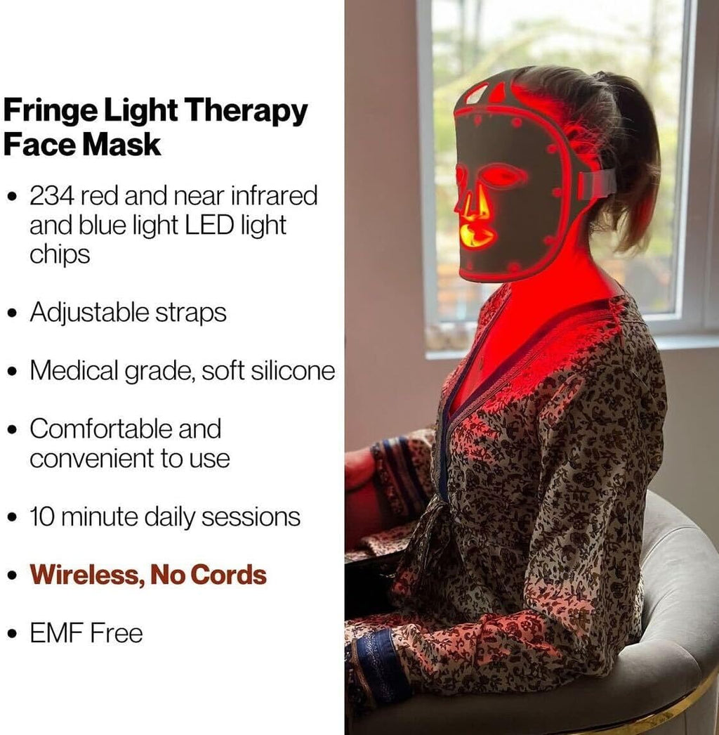 Fringe Red Face Mask, Both Red 660nm and Infrared 850nm for Rejuvenation & Blue 415nm for Blemishes, Beauty Mask, for Fine Lines and Wrinkles, 234 LED Lights