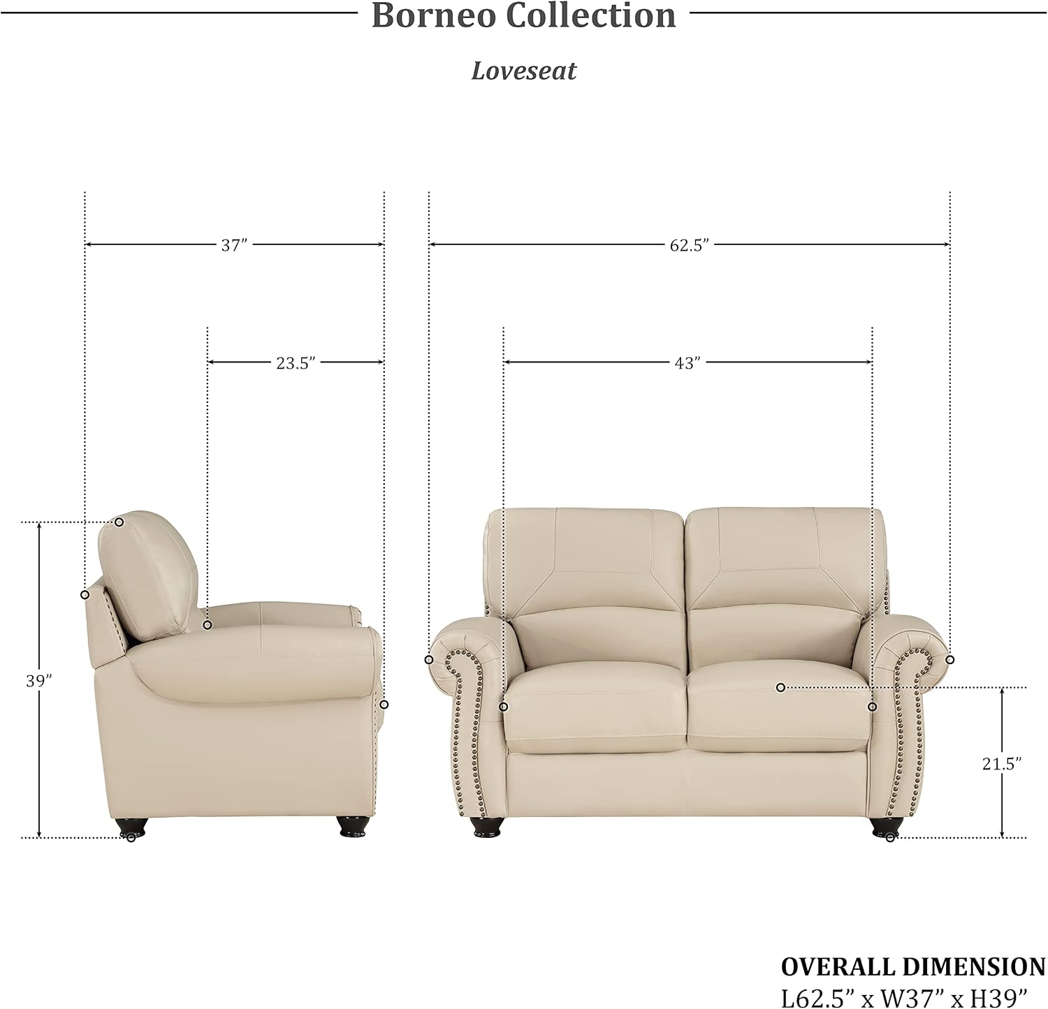 Lexicon Leather Match Sofa Set, Top Grain Leather Match Living Room Furniture Sets, Include Sofa Couch, Loveseat and Arm Chair, 3-Piece Set, Cream