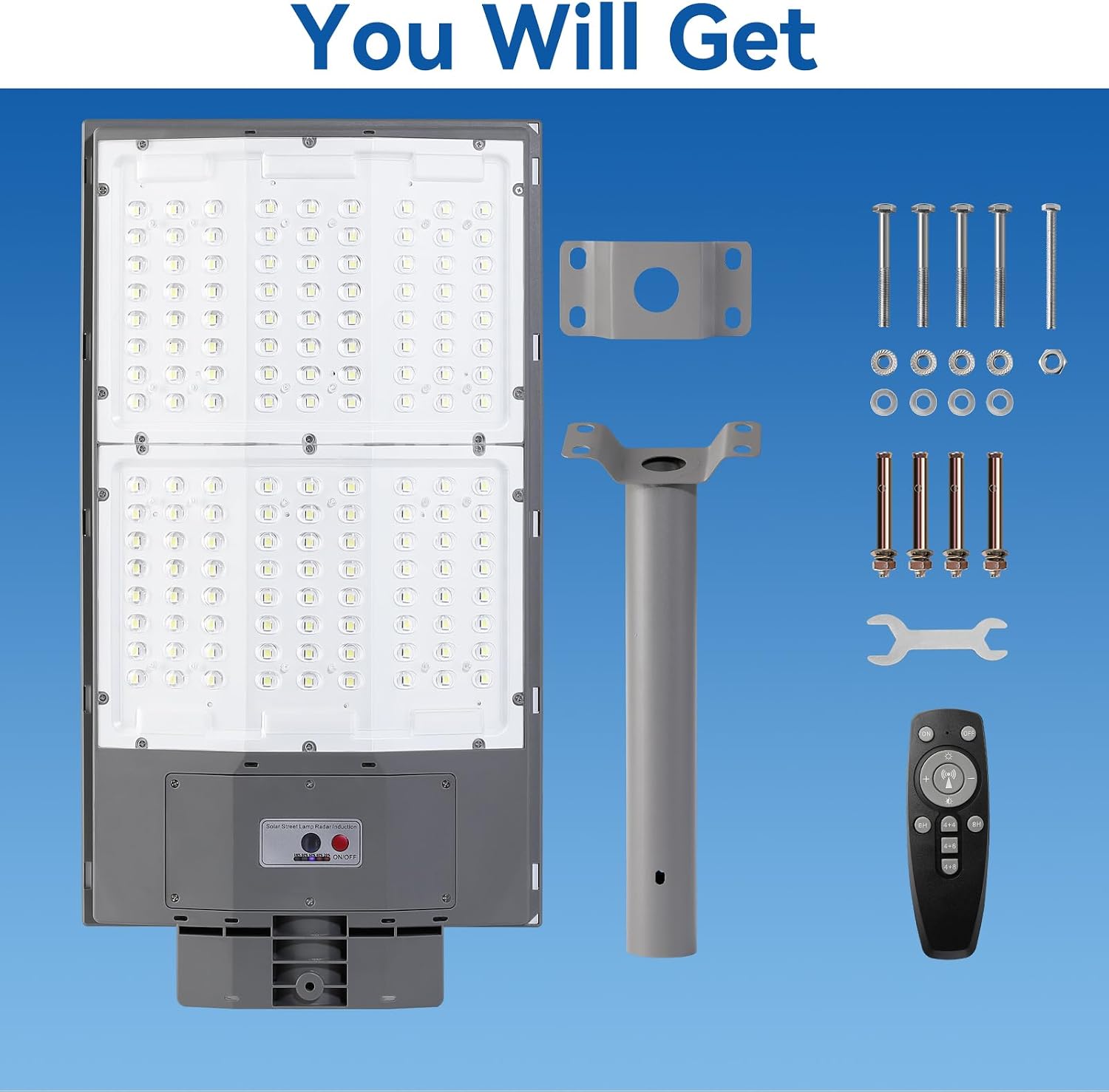 10500W Solar Street Lights Outdoor, 650000LM 7000K Solar Parking Lot Lights Dusk to Dawn 40000mAh IP67 Waterproof Pole Security Flood Lamps with Motion Sensor and Remote for Yard, Garage, Driveway