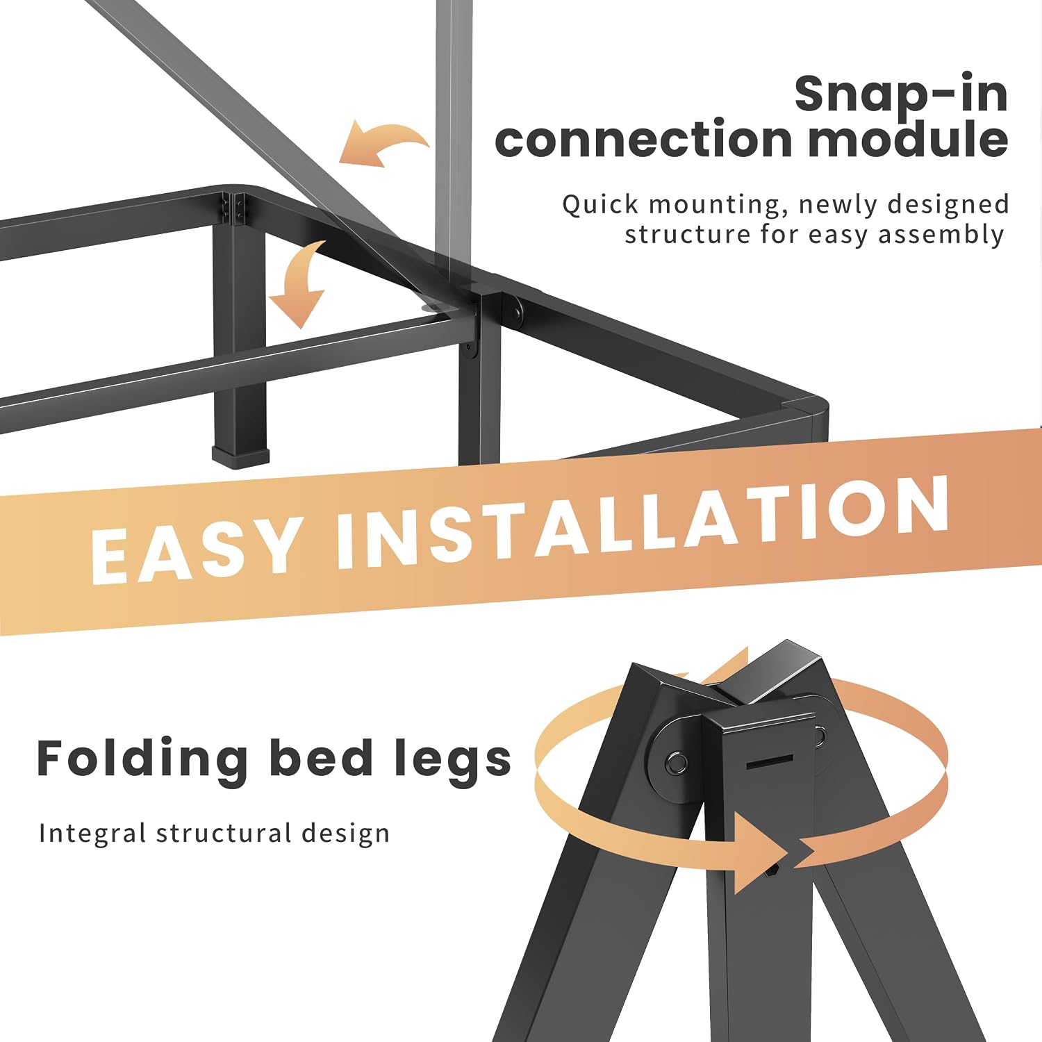 VIPSHOW 20 Inch Queen Heavy Duty 3500 lbs Bed Frame with Round-Corner Legs & Anti-Squeak Design – Quick Assembly Metal Platform, No Box Spring Needed