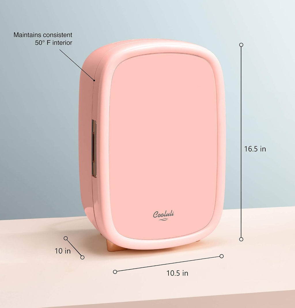 Cooluli Beauty 12L Makeup Fridge - Pink Mini Fridge for Skin Care Accessories, Cosmetics and Facial Masks Storage - Interior LED Lights - for Women & Teen Girls Room