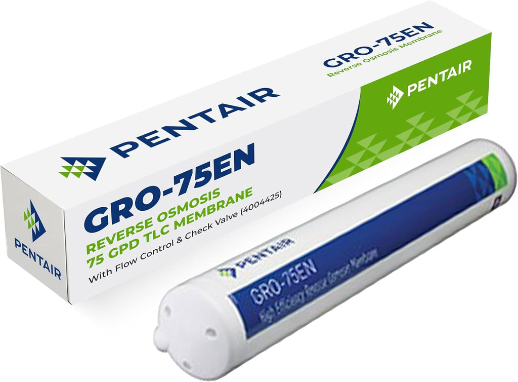 Pentair GRO-75EN 1:1 Reverse Osmosis Membrane Replacement Filter – 75 GPD High-Efficiency RO Cartridge with Flow Control, Check Valve and Quick Connect Fittings for Under-Sink Water Filtration 4004425