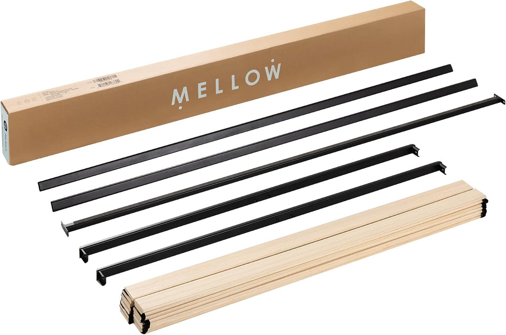 Mellow 1.6 Inch Metal Bunkie Board Mattress Support with Wood Slats for Bed Frames, Box Spring or Bed Slat Replacement, Easy Assembly, King, Black