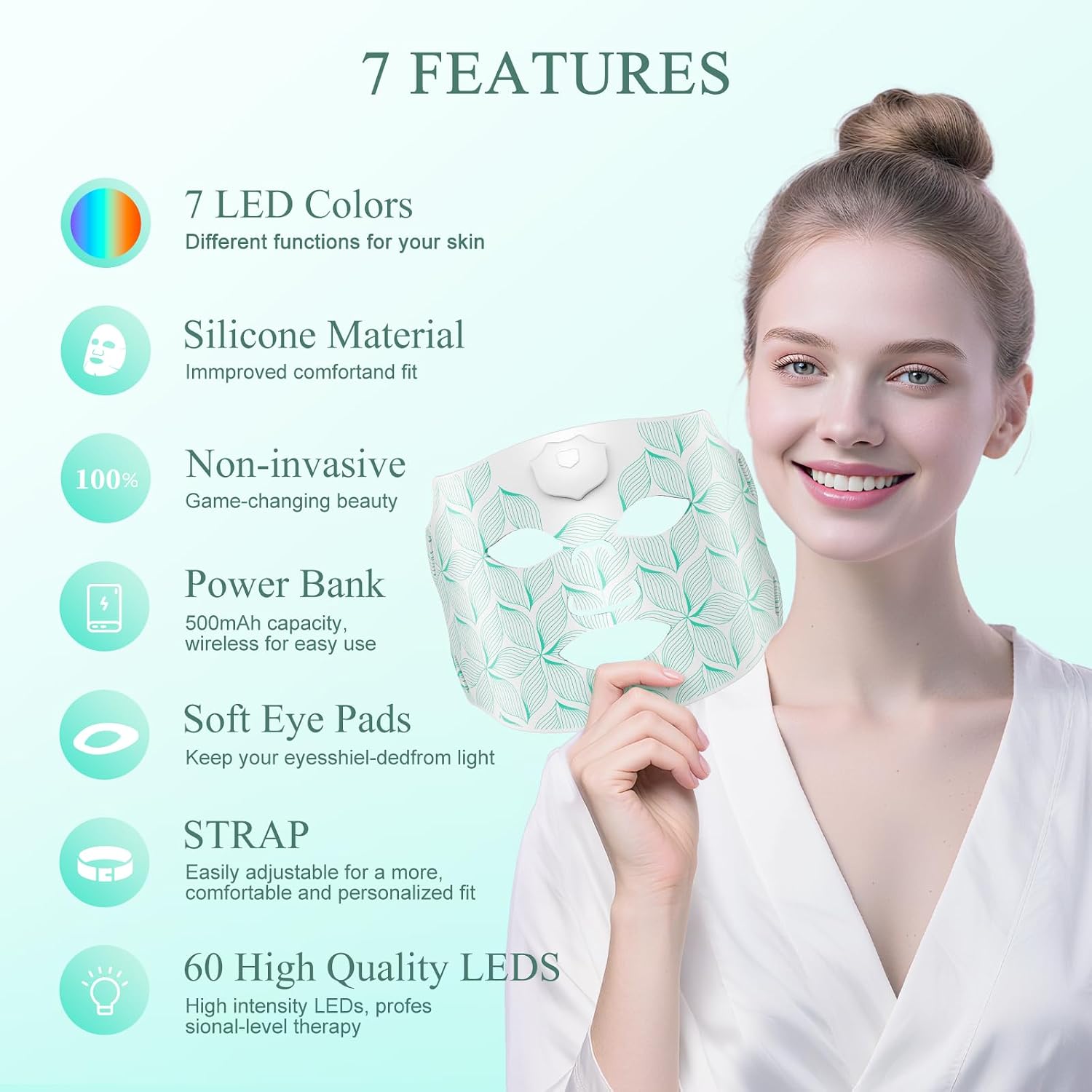 Red Light Therapy for Face, 7 Colors LED Red Light Therapy Mask, USB-C Rechargeable Silicone Face Mask, Hands-Free Skincare Device for Home Spa, Daily Self-Care, Relaxation & Travel