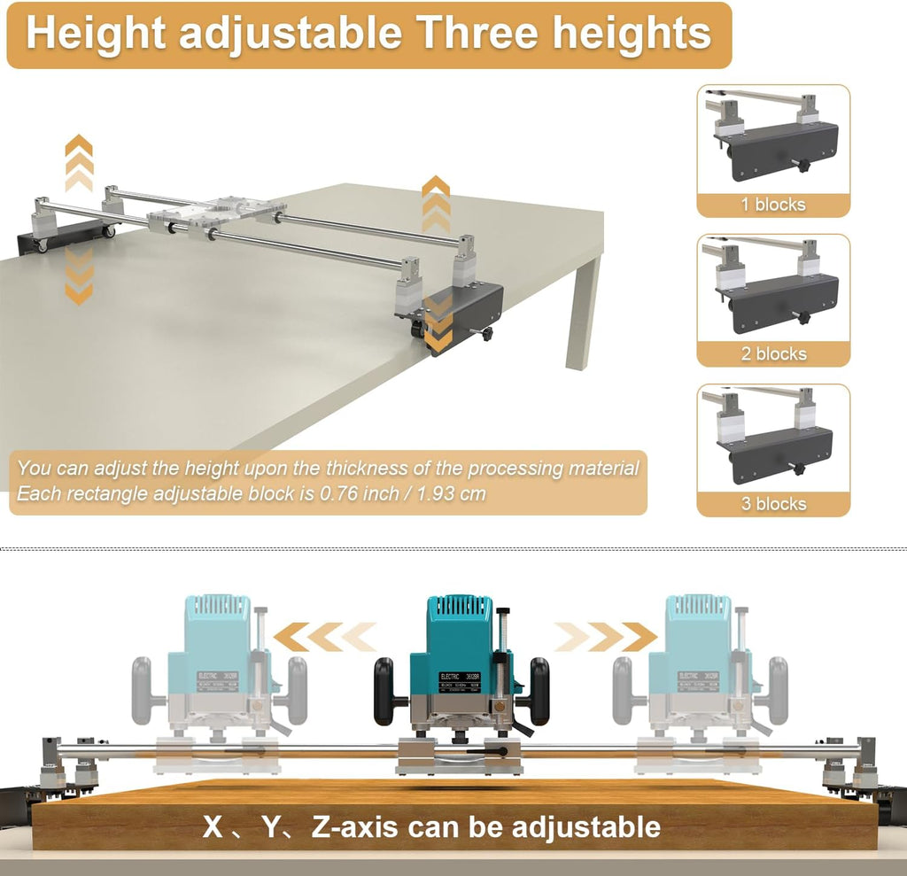 Router Sled, Slab Flattening Jig, DIY Woodworking Router Sled for Flattening Slabs with Height Adjustable (L-Carriages, Steel and Aluminum, 48 Inches)