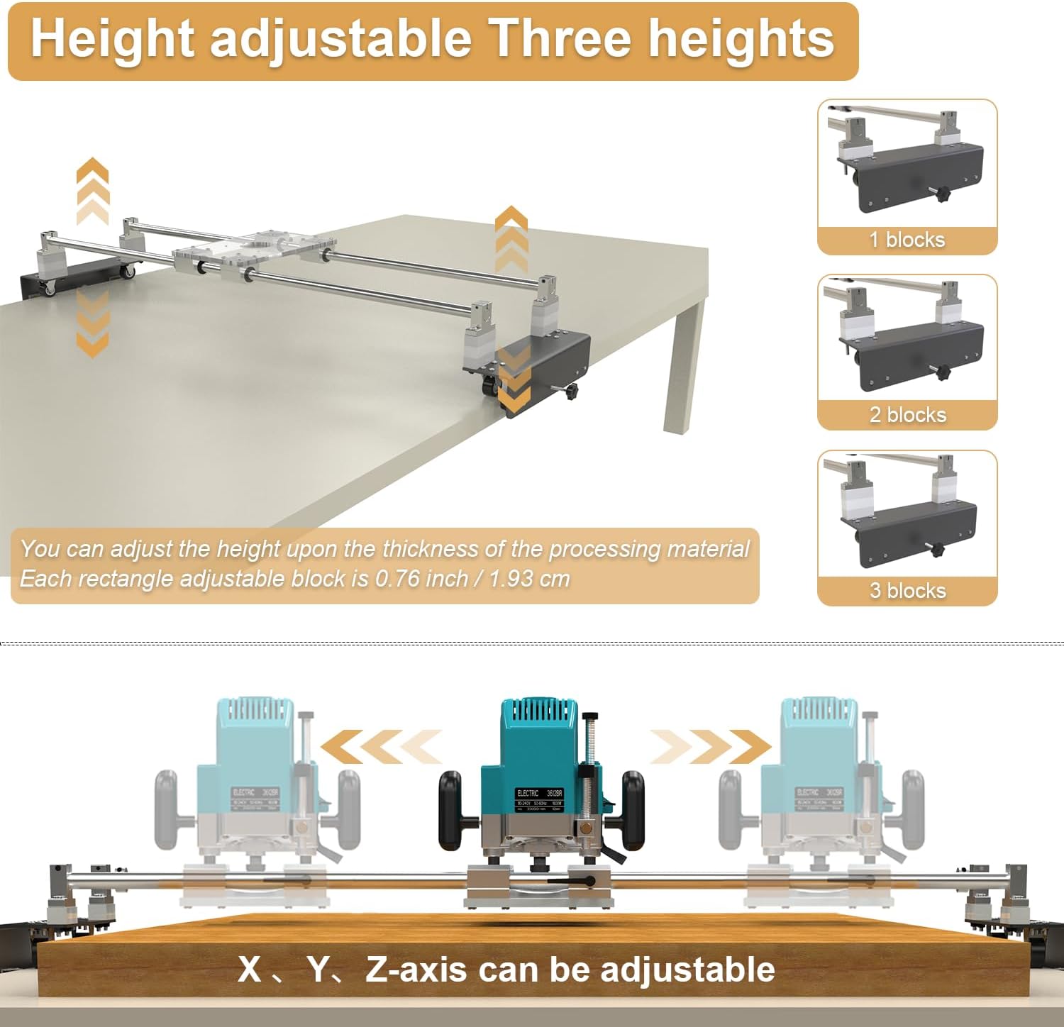 Router Sled, Slab Flattening Jig, DIY Woodworking Router Sled for Flattening Slabs with Height Adjustable (L-Carriages, Steel and Aluminum, 48 Inches)