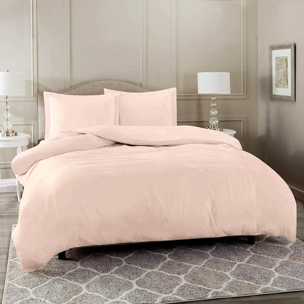4 Piece Bed in a Bag Set 100% Egyptian Cotton 600 Thread Count Duvet Cover Pillow Shams & Fitted Sheet with Extra Deep Pocket Soft Bedding(Queen Size, Blush)