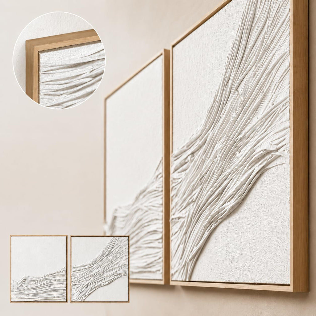 Artists' 3D Textured Wall Art Set of 2, Large Framed Beige Abstract Fabric Wall Decor, Neutral Modern Wall Art for Living Room Bedroom Hallway, 30x30 Inch, 2 Pieces