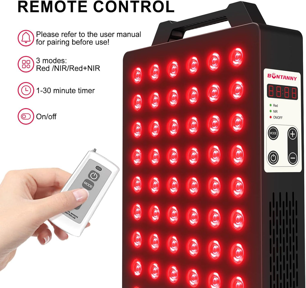 BONTANNY Red Light Therapy, 660nm 850nm 2-Wavelength Red Near Infrared Light Device with 60 Dual Chip Clinical Grade LEDs, Remote Control, Timer for Face, Body, Skin, Pain Relief, BO-300 (Black)
