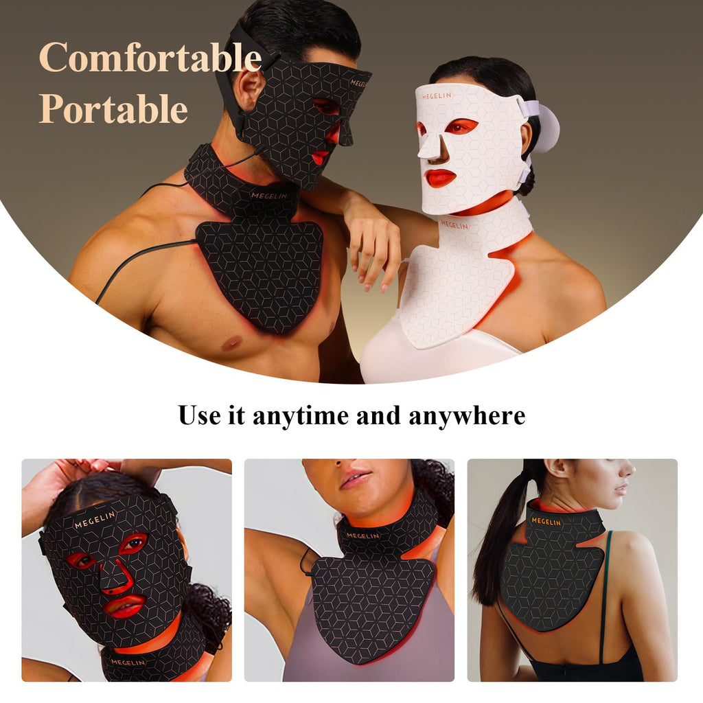 MEGELIN Led Red Light Therapy Face & Neck Mask, 7 Colors Led Light Therapy Facial Mask, Infrared Red Light Therapy Mask, Infrared Light Skin Rejuvenation(Black)