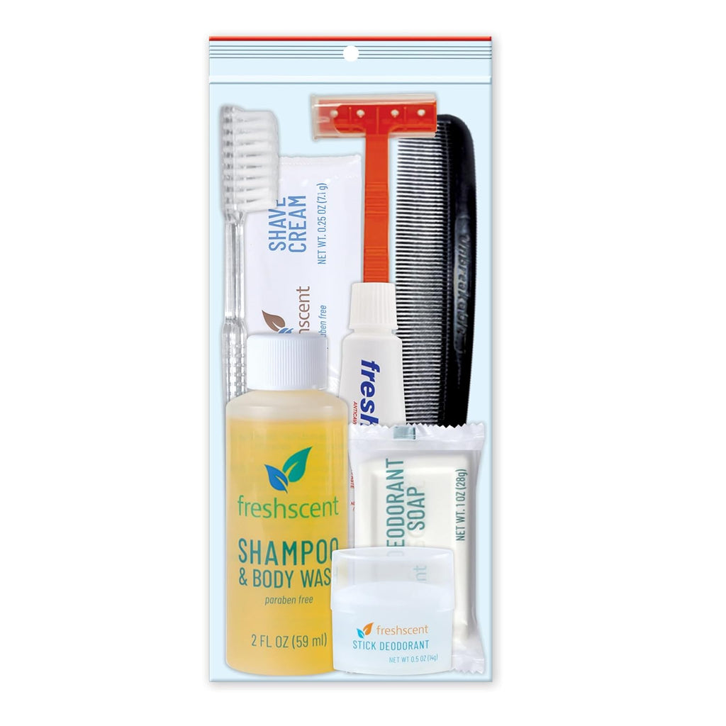 Convenience Kits International Unisex 9-Piece Hygiene Travel Kit with Toothpaste, Deodorant Soap, Shave Cream, Stick Deodorant, Toothbrush, Razor, and TSA-Compliant Zippered Travel Bag