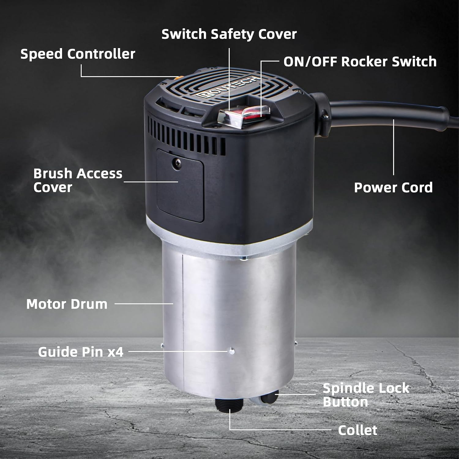Woodworking 3.25HP Router, 2400W, 4.2' Diameter, 1/2' and 1/4' Collets, 120V60Hz, Model RT-001M (Motor)