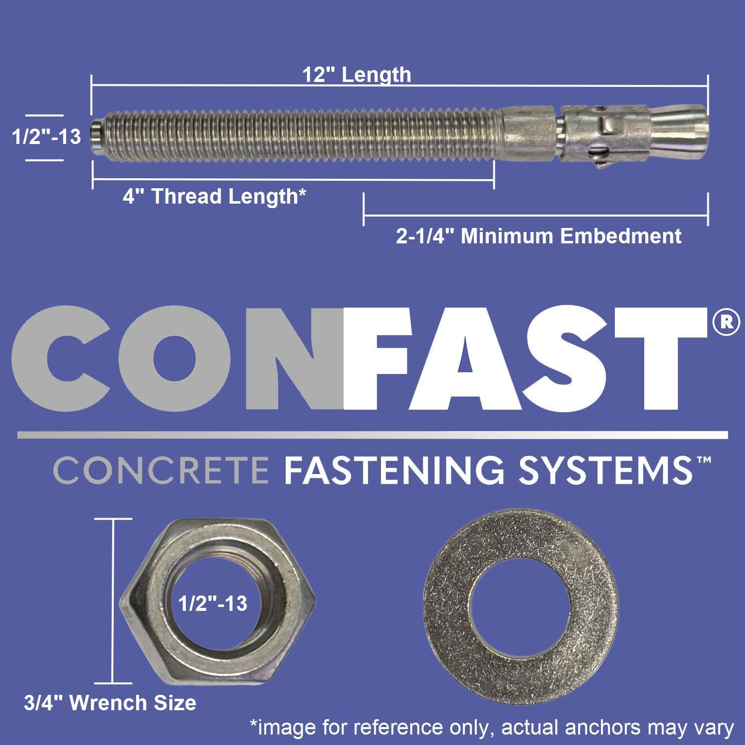 CONFAST 1/2' x 12' Wedge Anchor Zinc Plated (Box of 25)