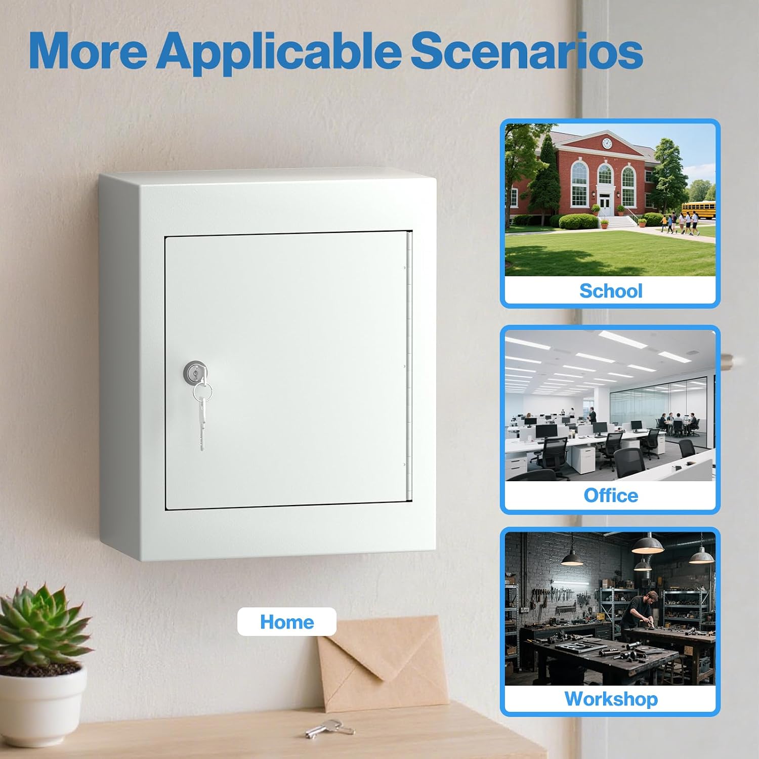 Pochar Through-The-Wall Drop Box with Rainproof Cover | Heavy Duty Through Wall Mailbox with 10-Inch Adjustable Chute | Rainproof Locking Drop Safe for Mail, Rent, Checks, Cash, and Keys(White)
