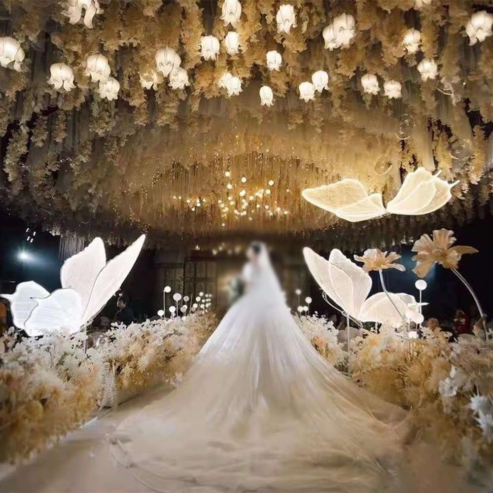 Wedding Butterfly Led Lamp Set of 2, Hanging Butterfly Light Decor, Wedding Dance Floor Props, Butterfly Hanging Decor Props for Wedding Christmas Party(White Light,39.3IN/100CM)