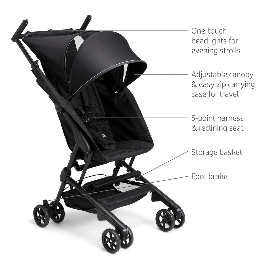 Munchkin® Night Owl™ Lightweight Travel Stroller with Wheel Lights, Ultra Compact Baby Stroller for Everyday Travel and Easy Storage, Essential Gear for Babies & Toddlers, Black