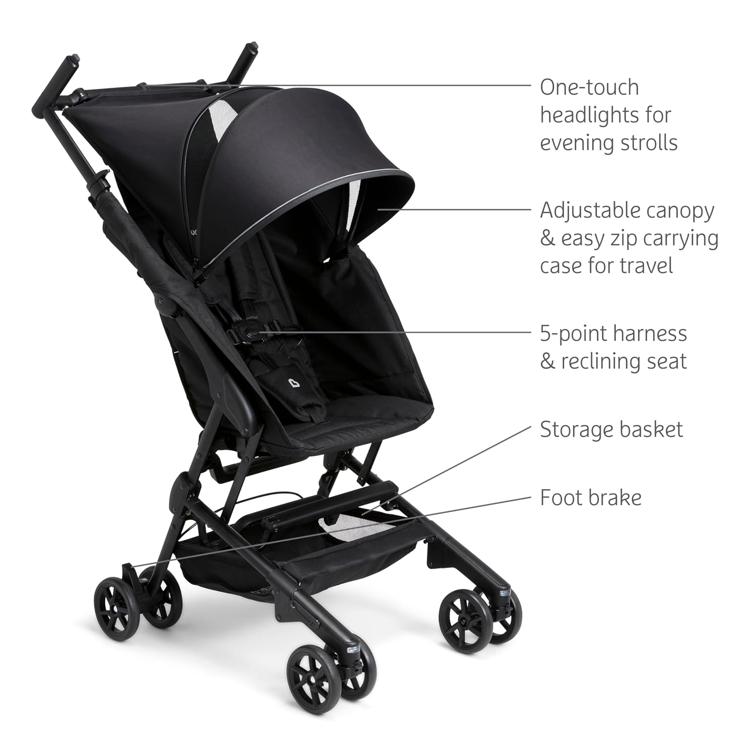 Munchkin® Night Owl™ Lightweight Travel Stroller with Wheel Lights, Ultra Compact Baby Stroller for Everyday Travel and Easy Storage, Essential Gear for Babies & Toddlers, Black