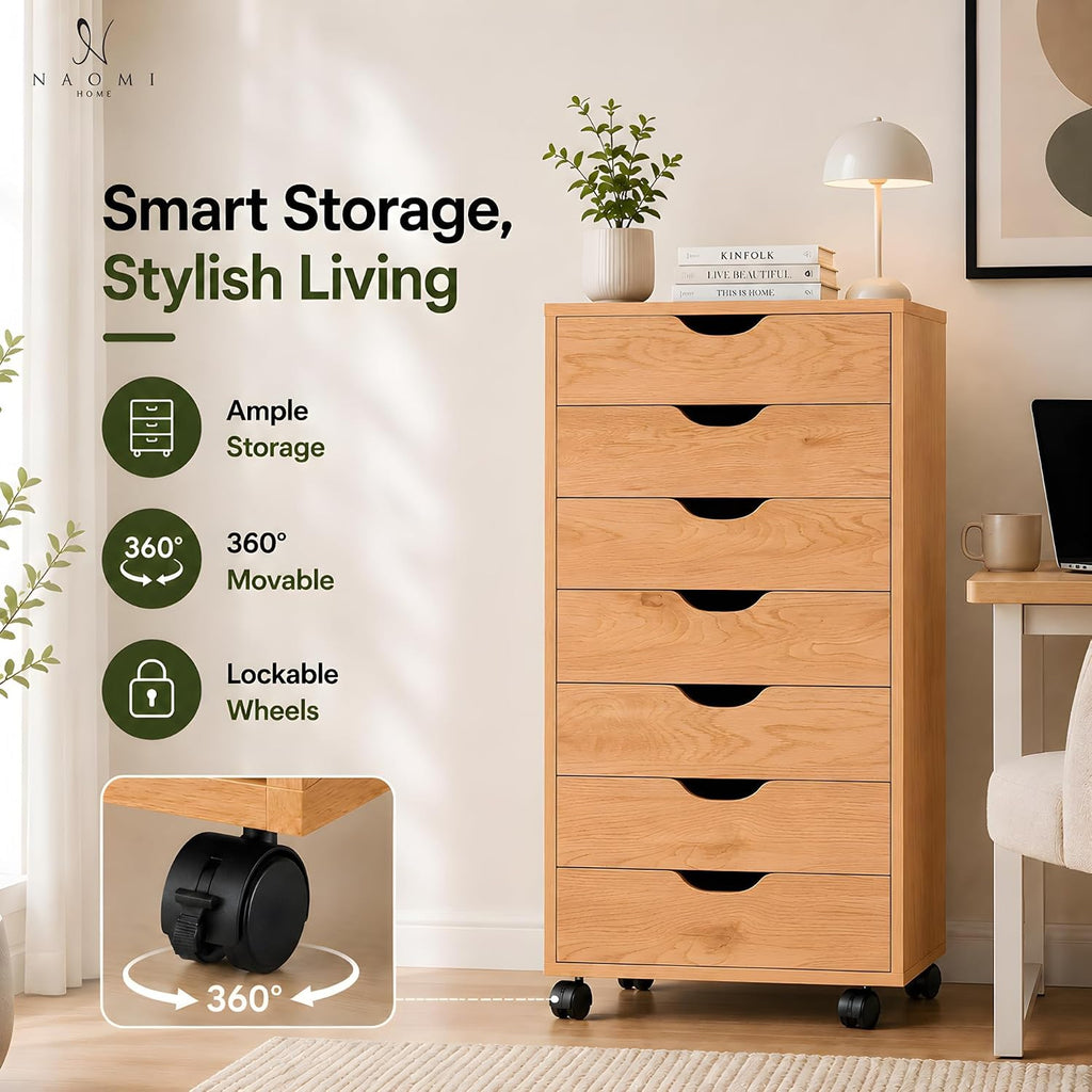 Naomi Home Multi-Drawer Storage Cabinet with 7 Drawers, Compact Organizer for Living Spaces & Home Storage