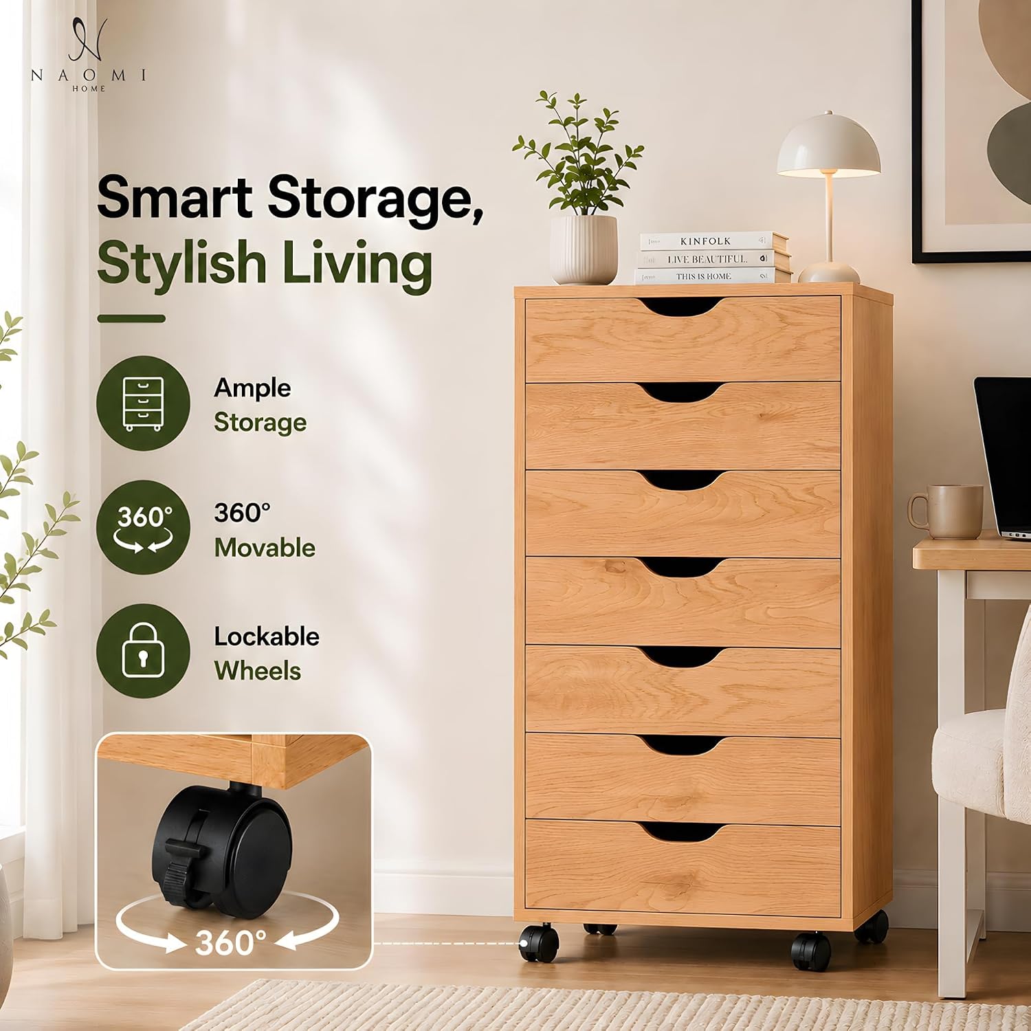 Naomi Home Multi-Drawer Storage Cabinet with 7 Drawers, Compact Organizer for Living Spaces & Home Storage
