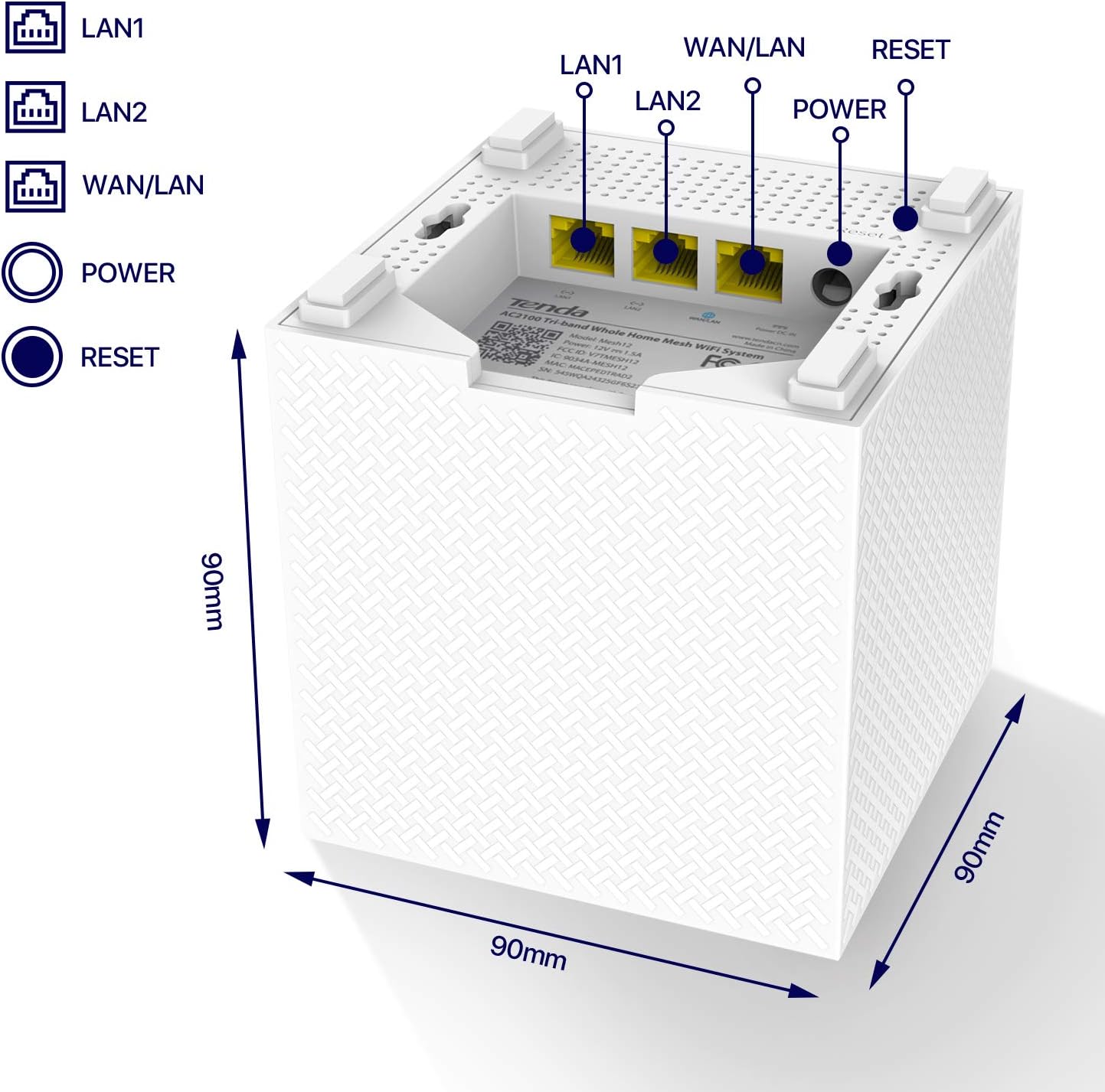 Tenda Nova Mesh WiFi System MW12 - Covers up to 4000 sq.ft - Tri-Band AC2100 Whole Home WiFi Mesh System - Gigabit Mesh Router for 100+ Devices - Tri-Band Mesh Network - 3 Gigabit Ports - 3-Pack