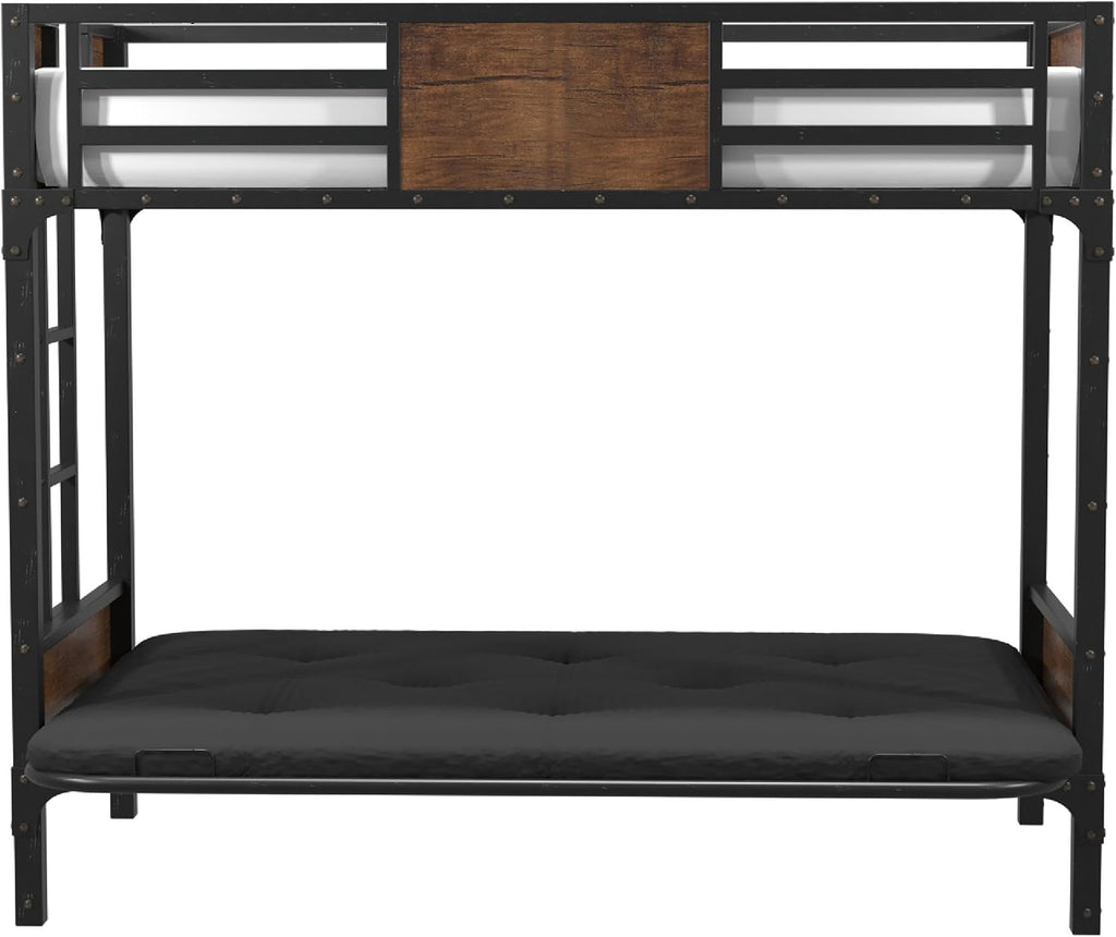 Furniture of America Baron Metal Twin Over Futon Bunk Bed in Black