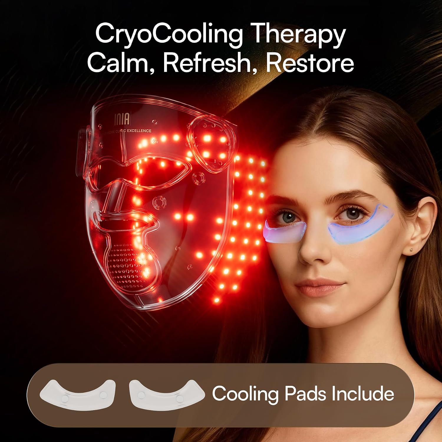 INIA Glow 4D Wireless Red Light Therapy Mask for face – Dual NIR, 320 LEDs, 4 Modes, Under-Eye Cooling, Cordless & Rechargeable LED Face Mask for Home & Travel, Skincare Gifts for Women Mom Wife, Pink