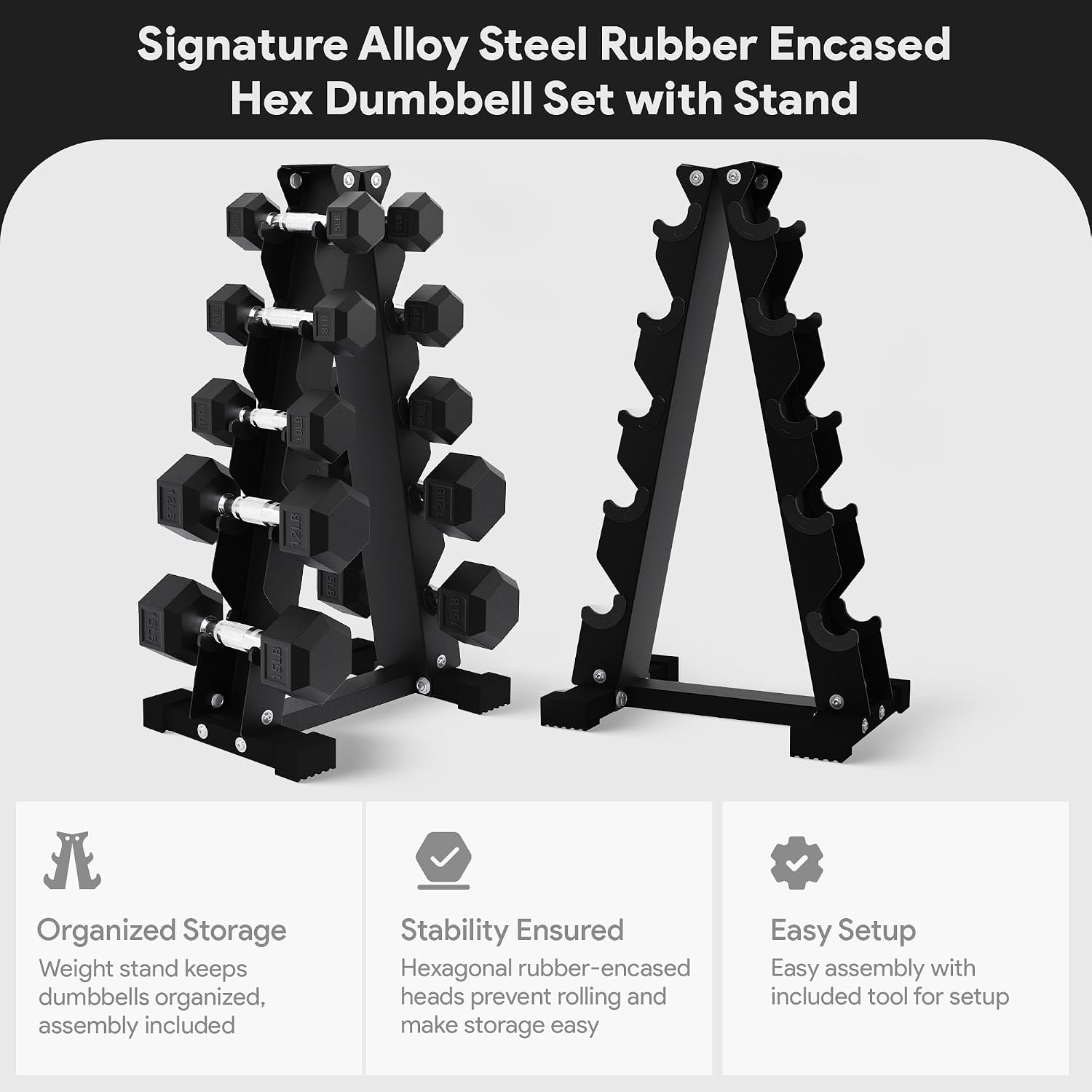 BalanceFrom Premium Rubber Encased Hex Dumbbell Sets, 46LBS Set, 60LBS Set, 100LBS Set