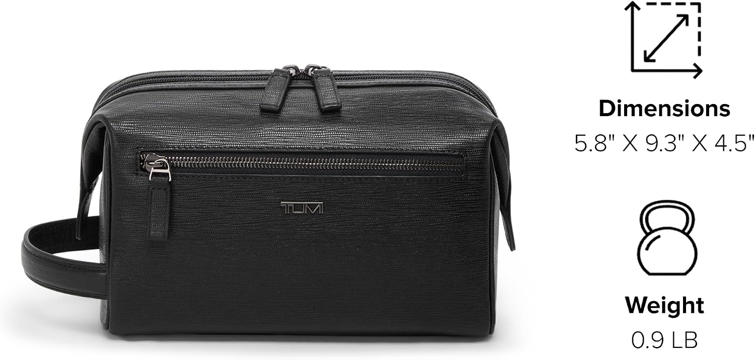 TUMI - Travel Accessories Dopp Kit - Men's Travel Essentials Framed Toiletry Bag - Black Emobossed Leather