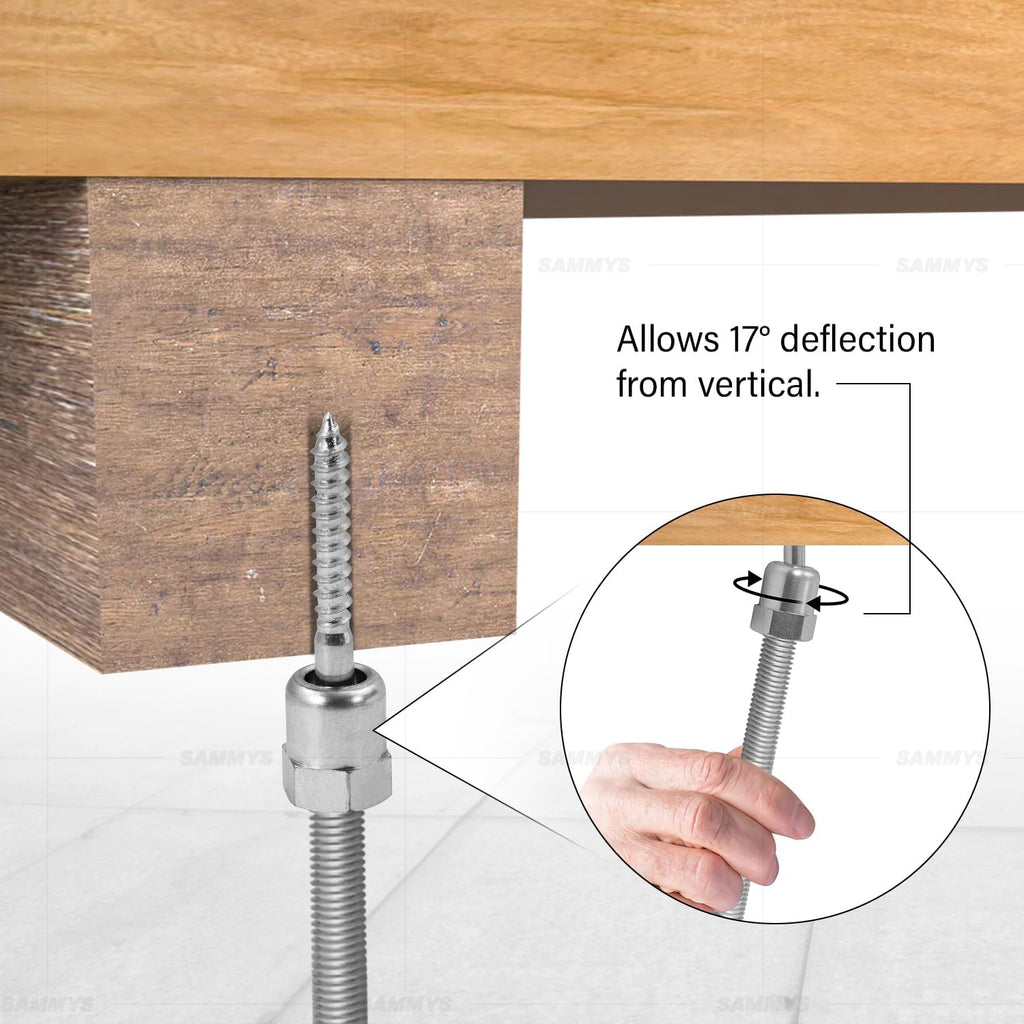 Everflow Sammys 8139957-100 SH-GST 20 3/8 Inch Screw Swivel Threaded Rod Anchor Designed for Wood, Installs 17 Deg Angle Off Vertical, Steel with Electo-Zinc, Easy Install (Pack of 100)