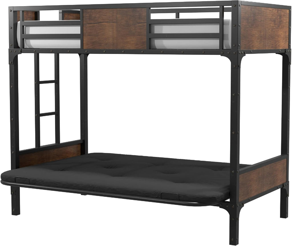 Furniture of America Baron Metal Twin Over Futon Bunk Bed in Black