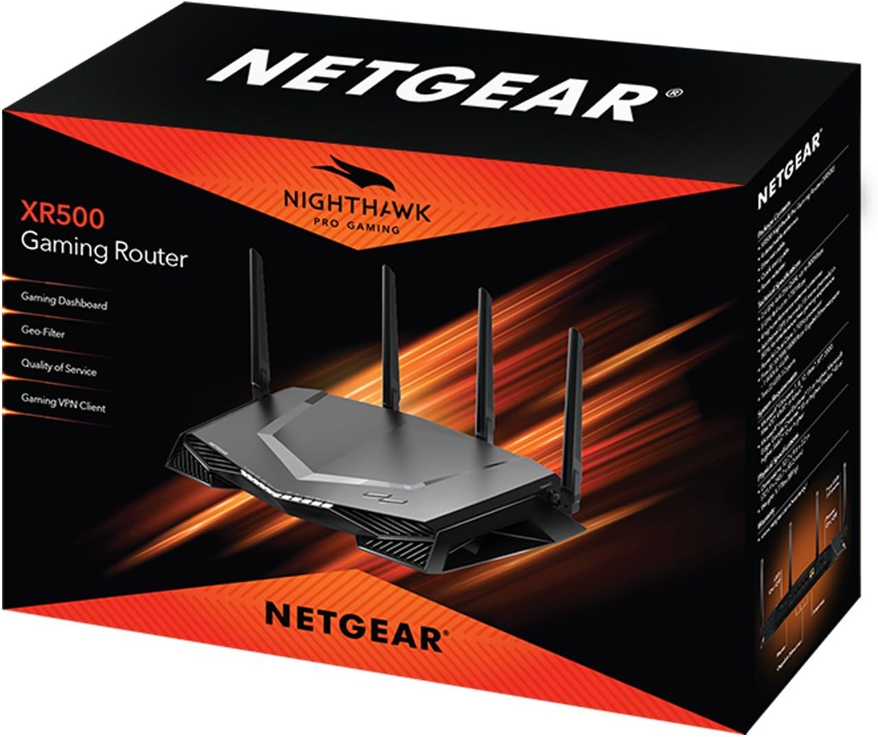 NETGEAR Nighthawk Pro Gaming XR500 Wi-Fi Router with 4 Ethernet Ports and Wireless speeds up to 2.6 Gbps, AC2600, Optimized for Low Ping