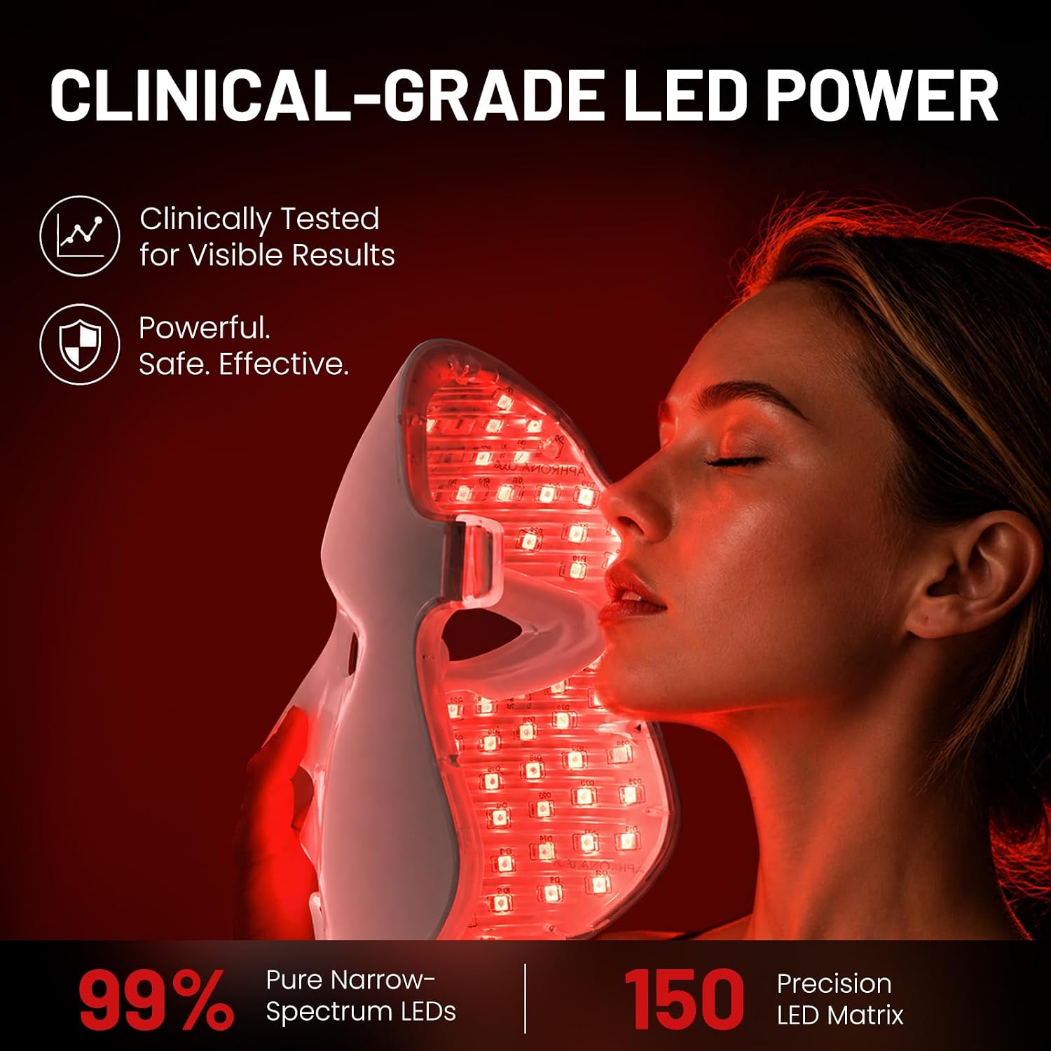 Aphrona® | FDA cleared Moonlight LED Facial Mask Skin Care Mask, LED Light Therapy for face, Red light Blue light for Acne Removal Wrinkle Reduction，450 Powerful LED Chips