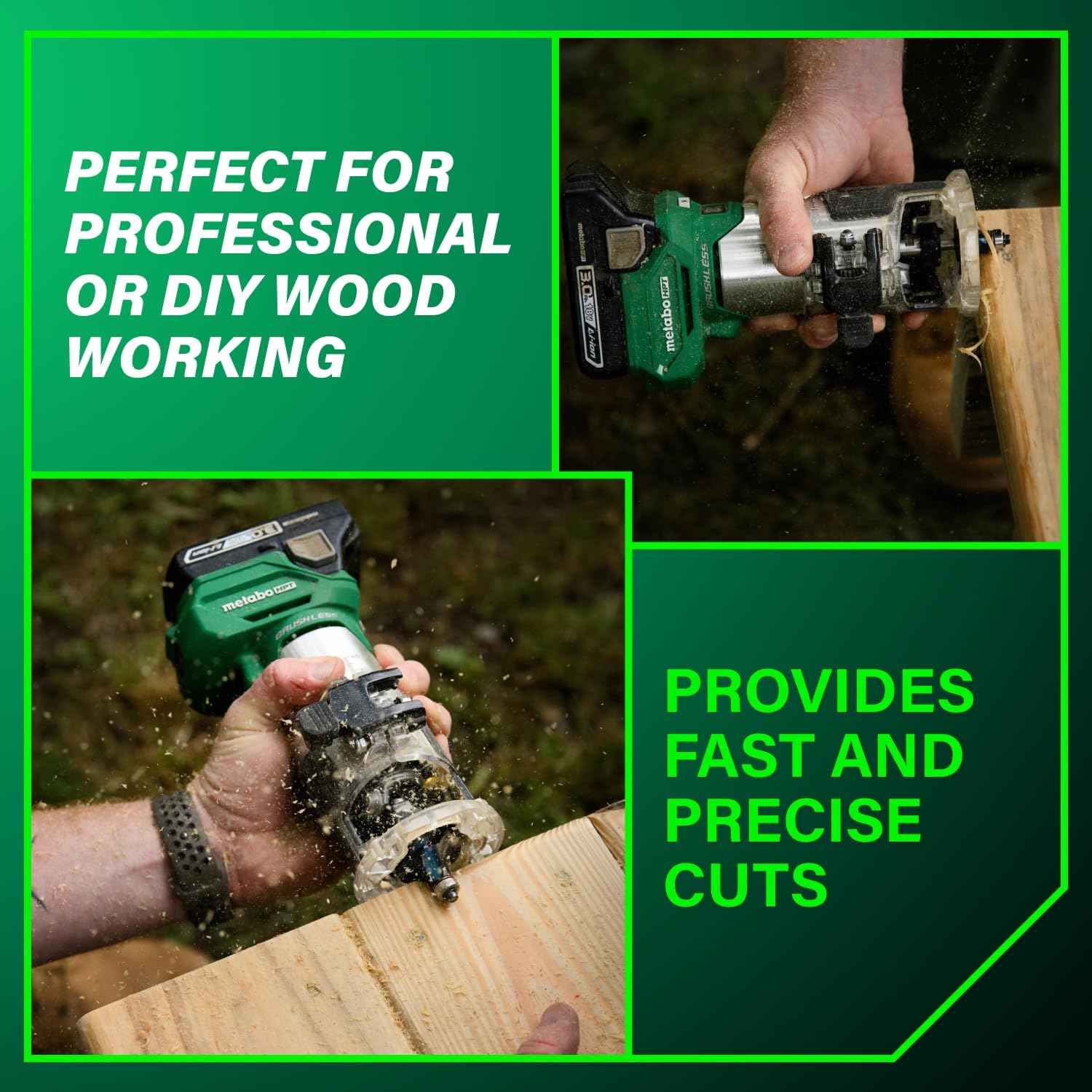 Metabo HPT 18V Cordless Trim Router, Variable Speed 10,000-30,000 RPM, Lightweight Router Design, 1/4-Inch and 3/8-Inch Collets, LED Work Light, Soft Start & Quick Brake, Tool Body Only, M1808DAQ4
