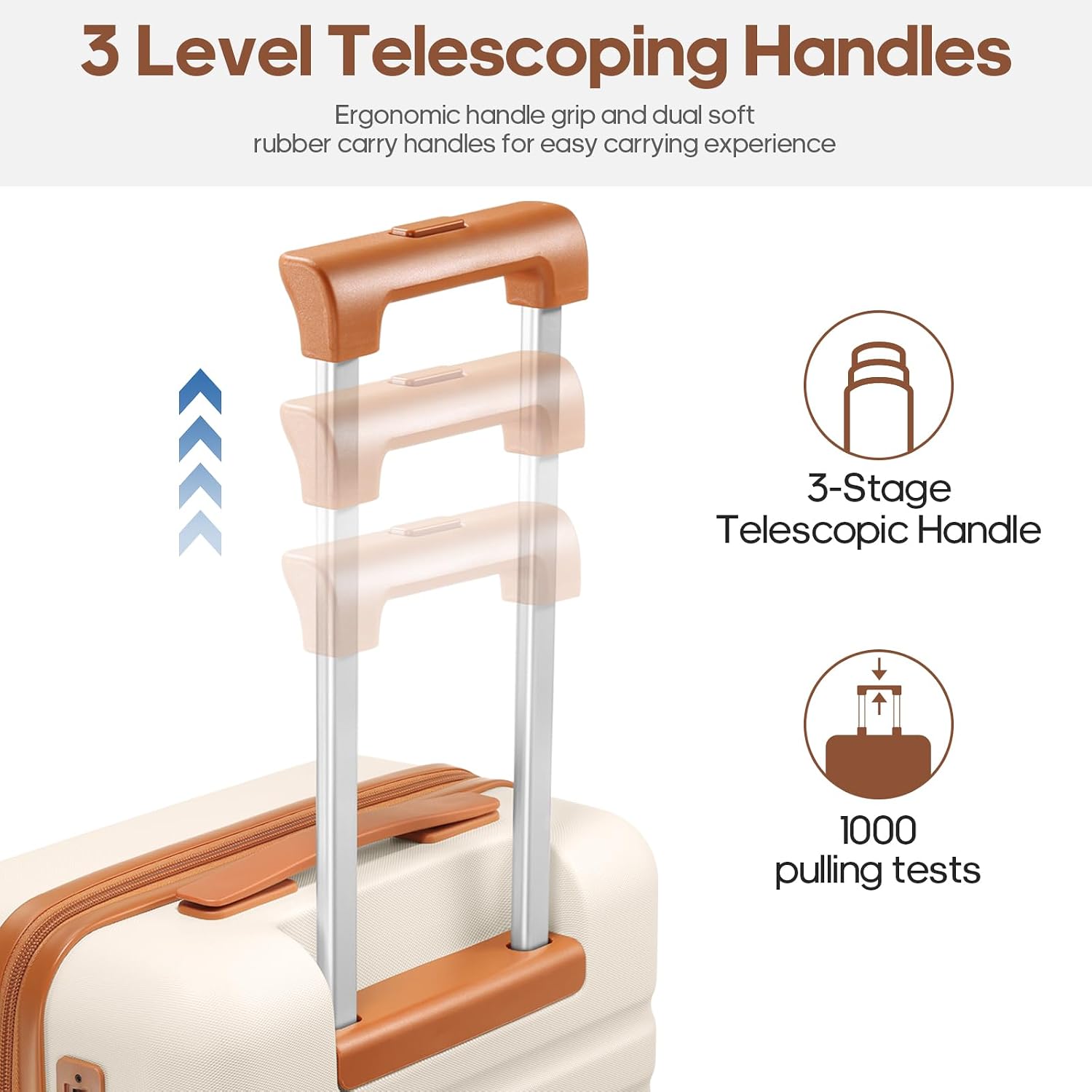 UKEIN Luggage Sets 3 Piece, PC Hardside Carry On Luggage 20 Inch With Spinner Wheels with TSA Lock, Carry On Suitcase Set With Travel Backpack for Men (Beige, 3 piece set (20/24/28inch))
