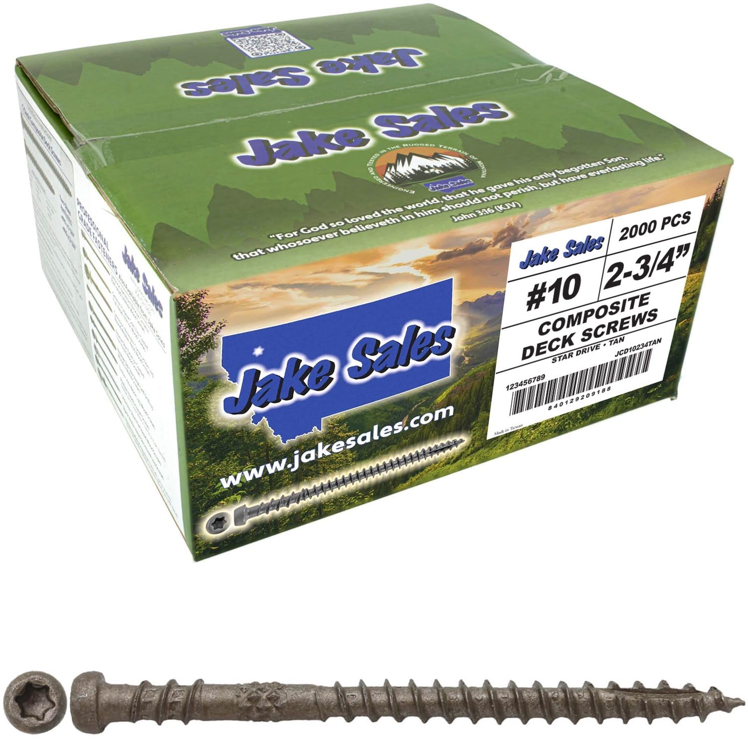 Jake Sales #10 x 2-3/4' TAN Colored Composite Decking Wood Screw with Torx/Star Drive Head Exterior Coated - ACQ Lumber Compatible - 22 POUNDS ~1,750 Screws