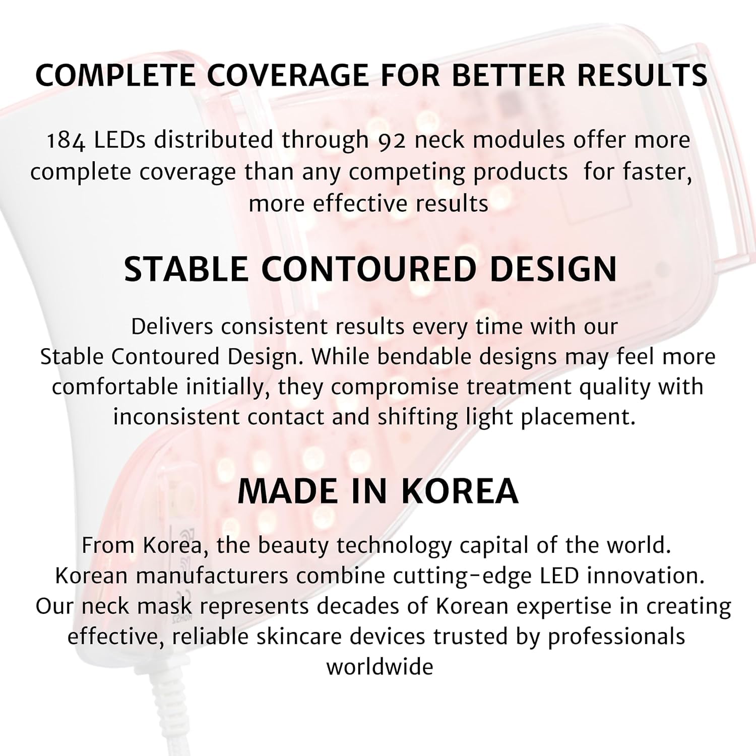 LED Red Light Therapy Neck Mask Glowing Skin Anti-Wrinkle Anti-Aging Smoother Firmer Neck Skin Care at Home. Made in S.Korea