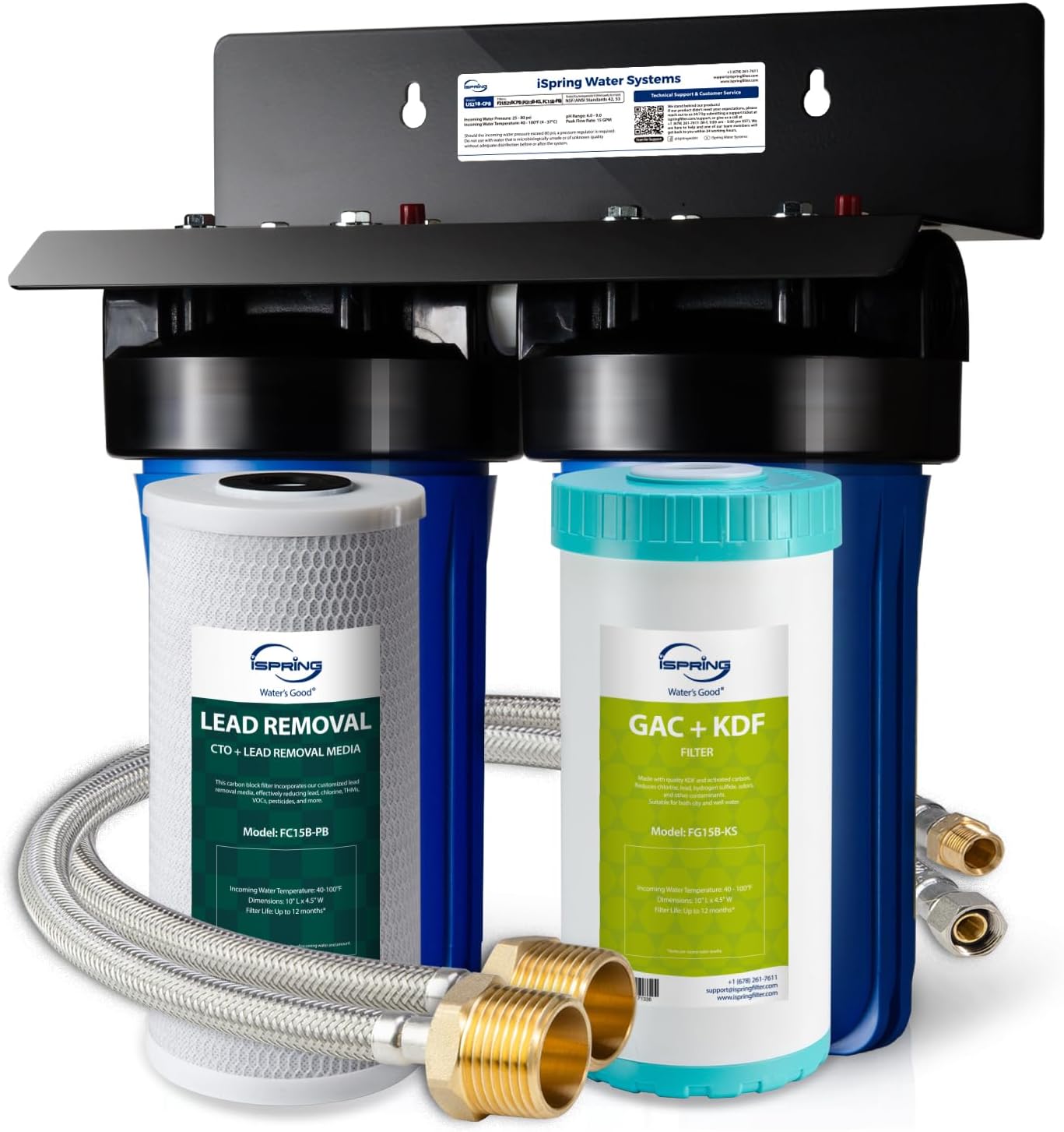 iSpring US21B-CPB 4-Layer High Capacity Under Sink Water Filter, Reduces Lead, PFAS, PFOA/PFOS, Chlorine, Bad Taste & Odor, w/ 2 Upgraded Direct Connect Hoses