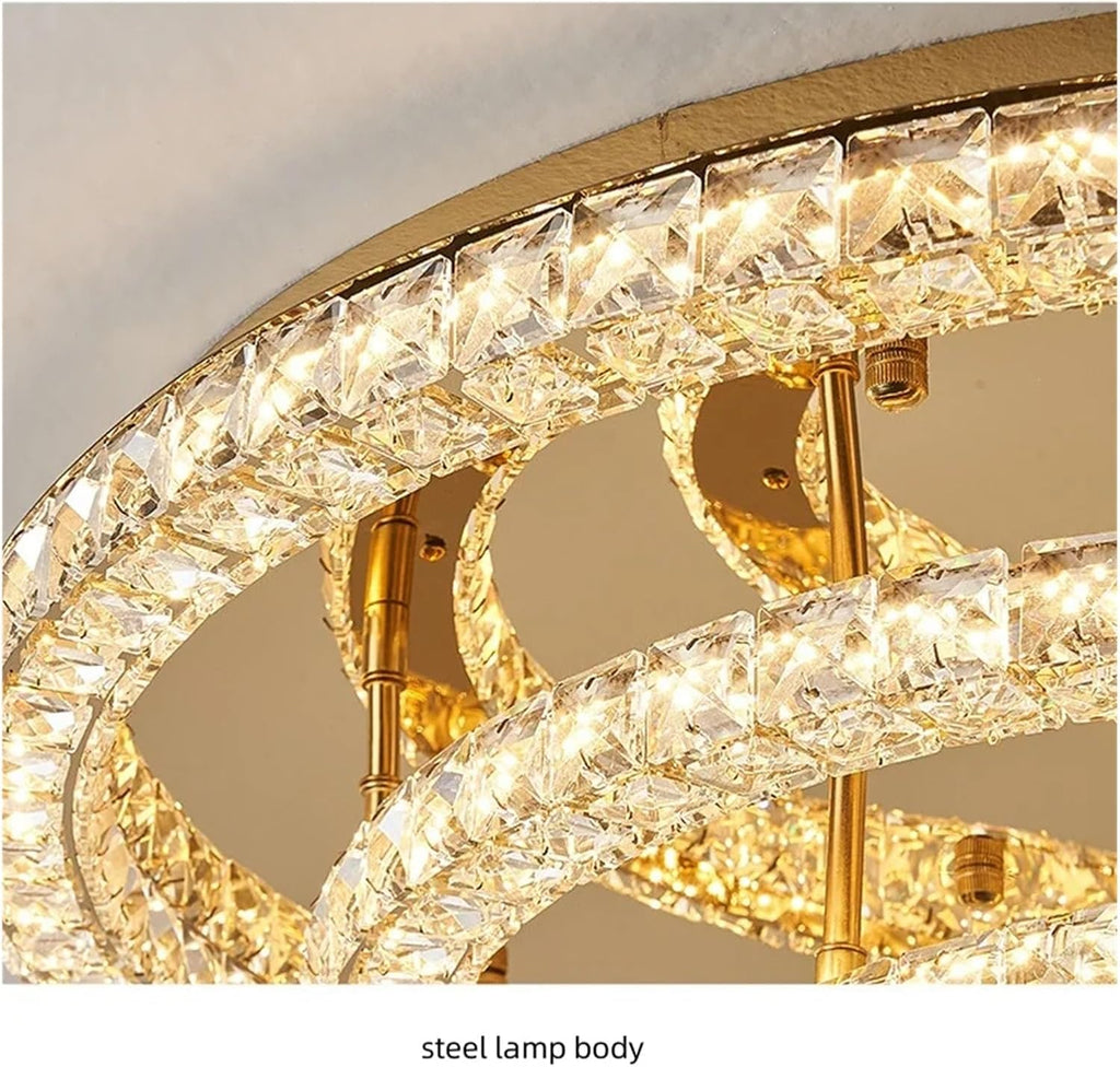 Modern Luxury Led Dimmable Chandelier Foyer K9 Crystal Ceiling Lights Lustre Indoor Light Lamparas Round Steel Led Luminarias