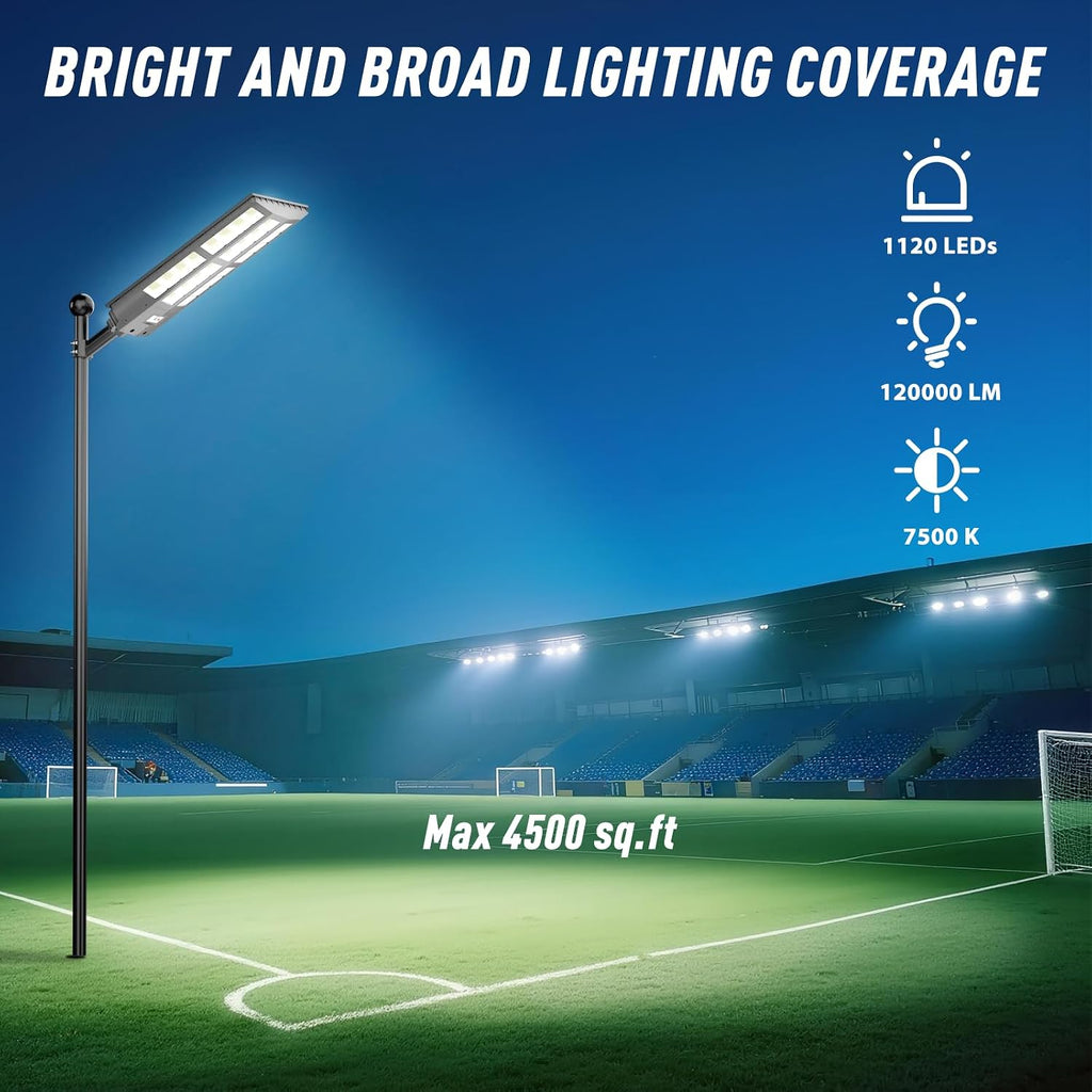 Solar Street Light 2 Pack, 9000W Solar Street Lights Outdoor Waterproof, Solar Parking Lot Lights with Remote Control & Motion Sensor, Pole or Wall Mount, for Commercial Yard Driveway Barn